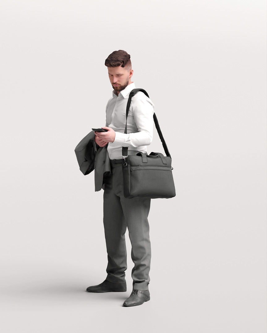 Humano Traveling Man with phone and bag 2206-7 3D model_5