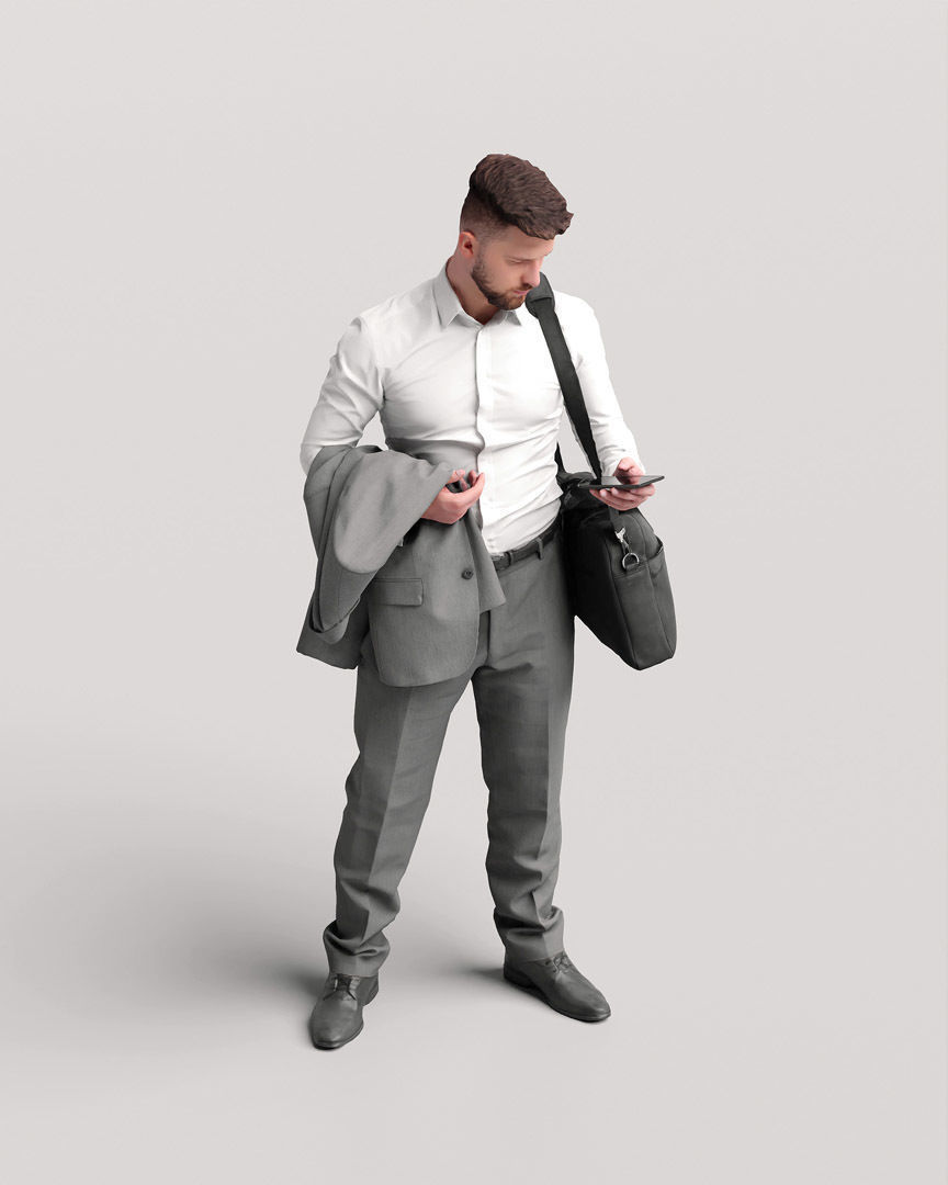 Humano Traveling Man with phone and bag 2206-7 3D model_8