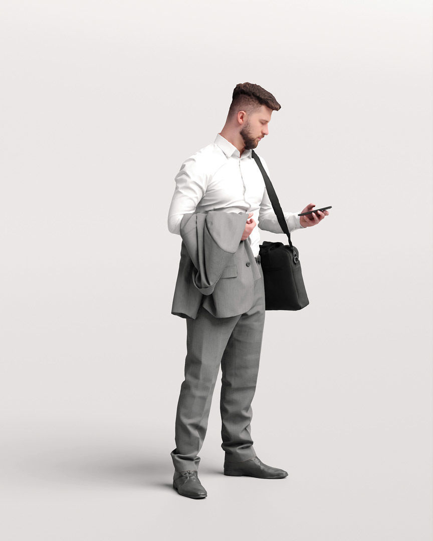 Humano Traveling Man with phone and bag 2206-7 3D model_2