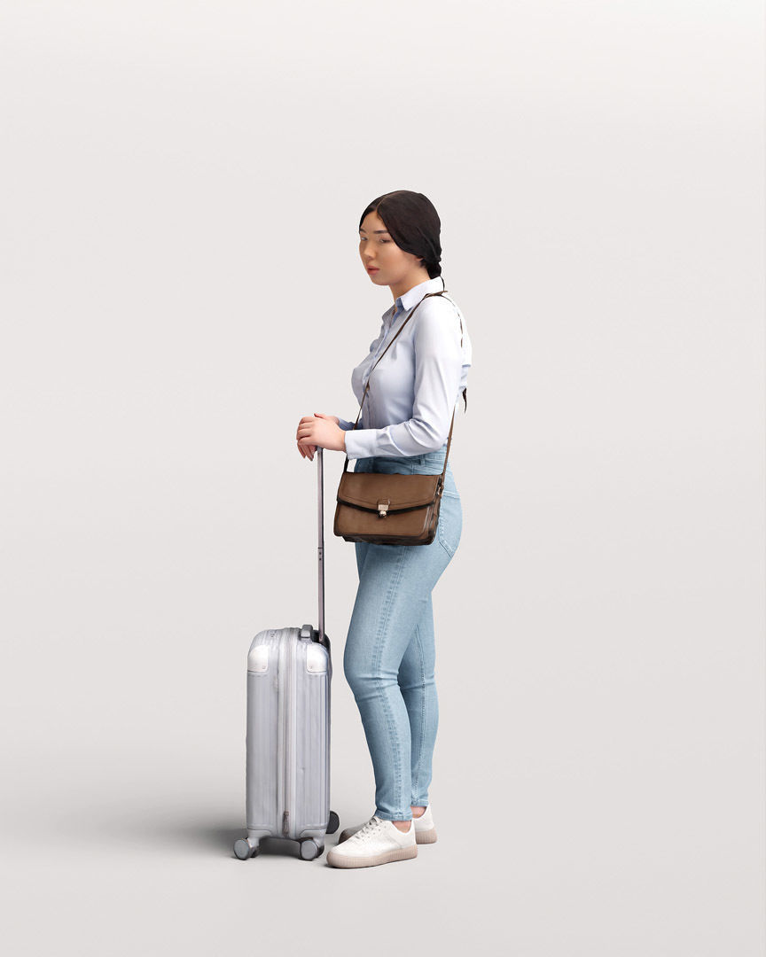 Humano Traveling Asian Woman with suitcase 2206-6 3D model_5