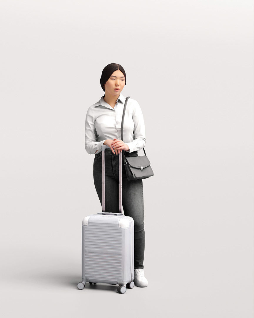 Humano Traveling Asian Woman with suitcase 2206-6 3D model_9