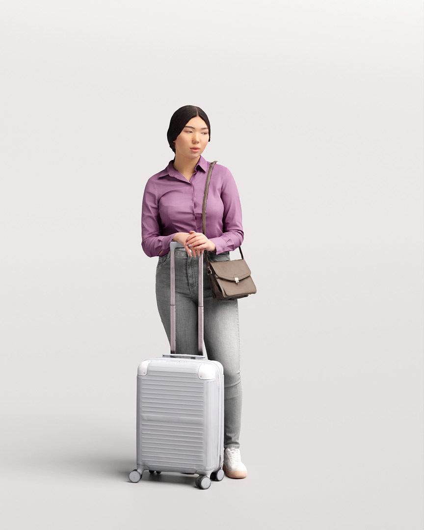 Humano Traveling Asian Woman with suitcase 2206-6 3D model_10