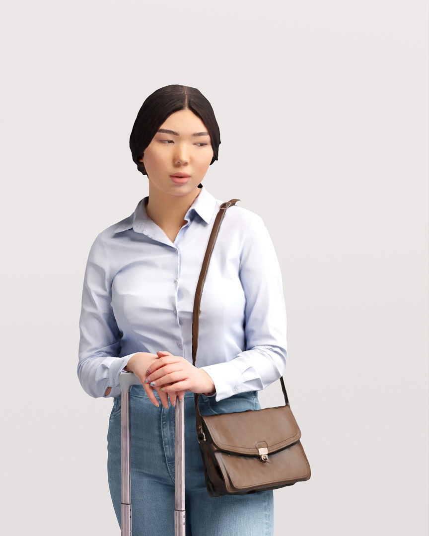 Humano Traveling Asian Woman with suitcase 2206-6 3D model_6