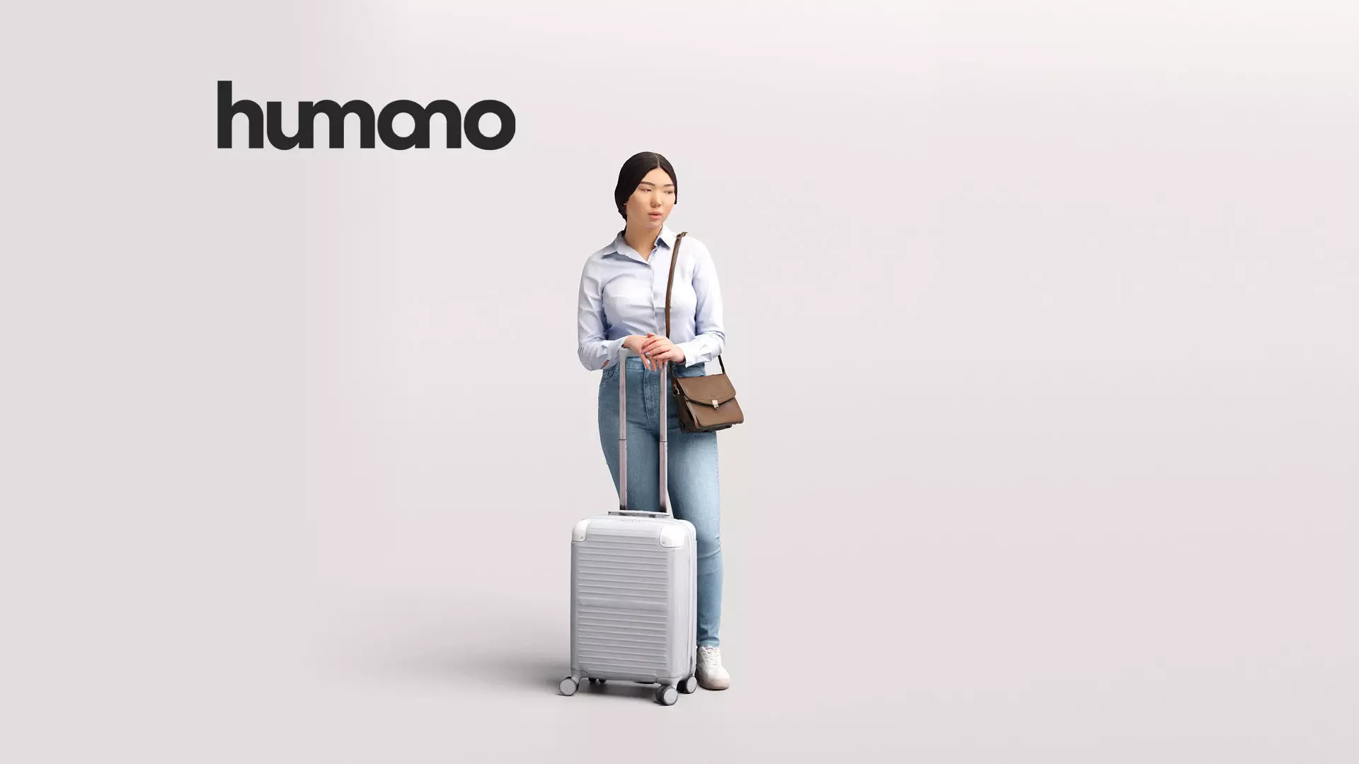 Humano Traveling Asian Woman with suitcase 2206-6 3D model_0