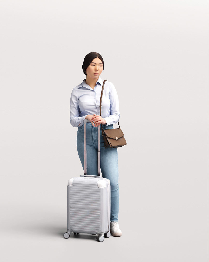 Humano Traveling Asian Woman with suitcase 2206-6 3D model_1
