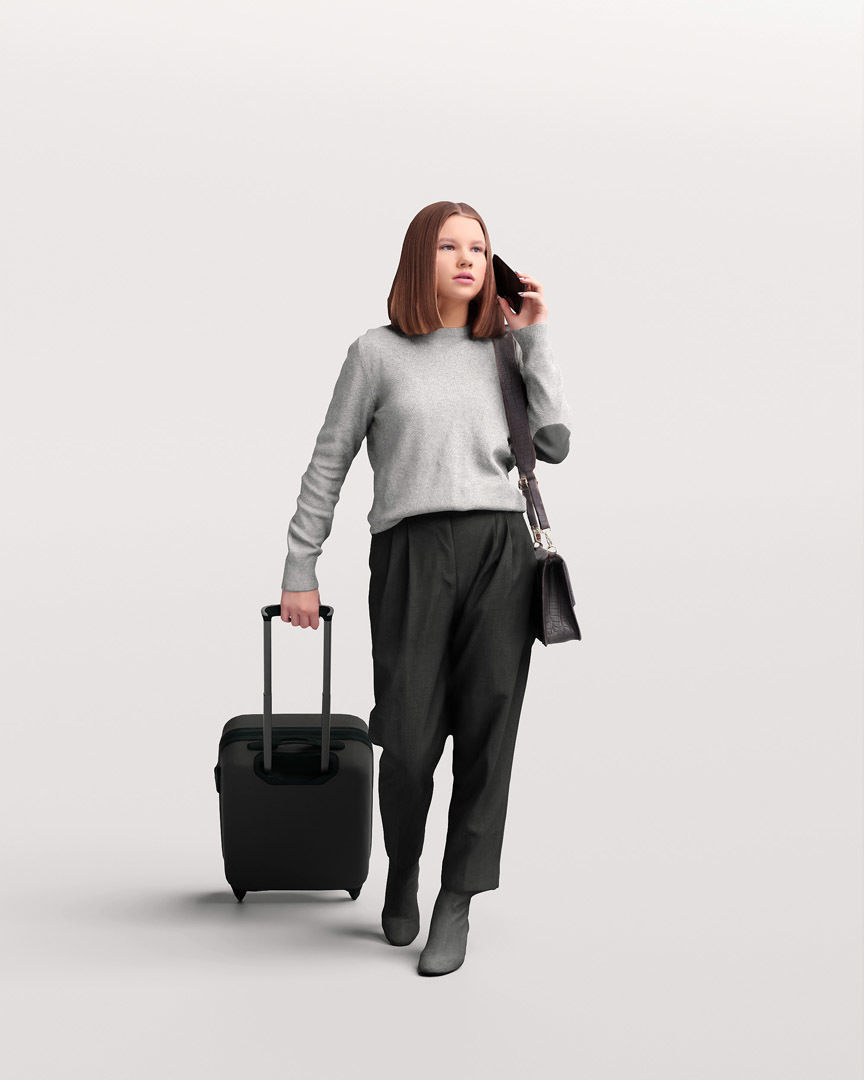  Humano Traveling Woman with suitcase 2206-5 3D model_3