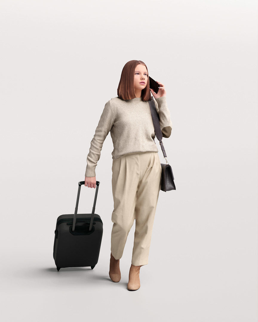  Humano Traveling Woman with suitcase 2206-5 3D model_9