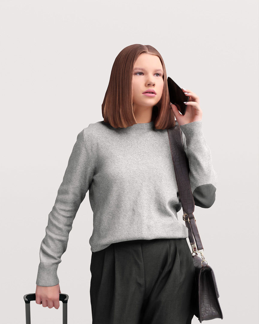  Humano Traveling Woman with suitcase 2206-5 3D model_6