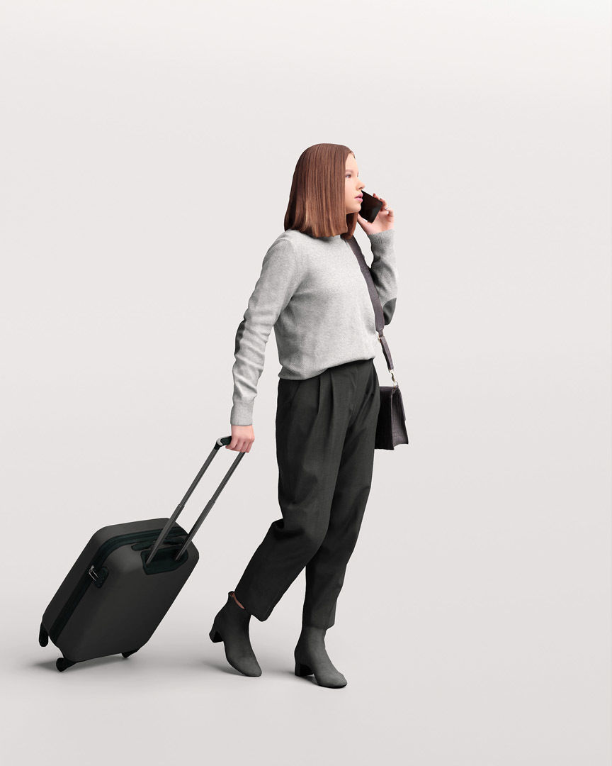  Humano Traveling Woman with suitcase 2206-5 3D model_2