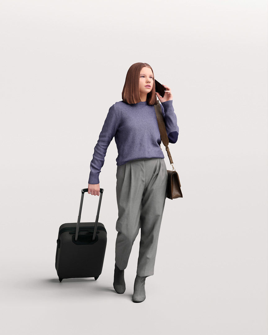  Humano Traveling Woman with suitcase 2206-5 3D model_11