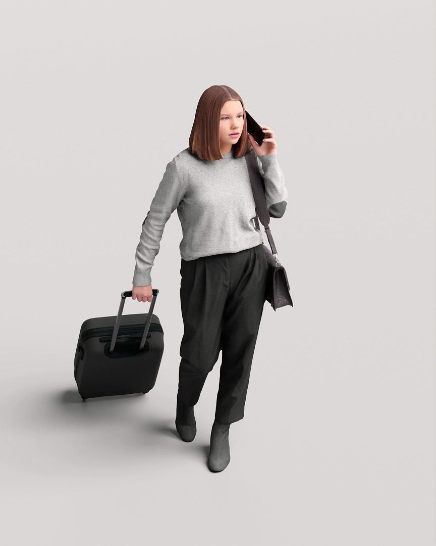 Humano Traveling Woman with suitcase 2206-5 3D model_8