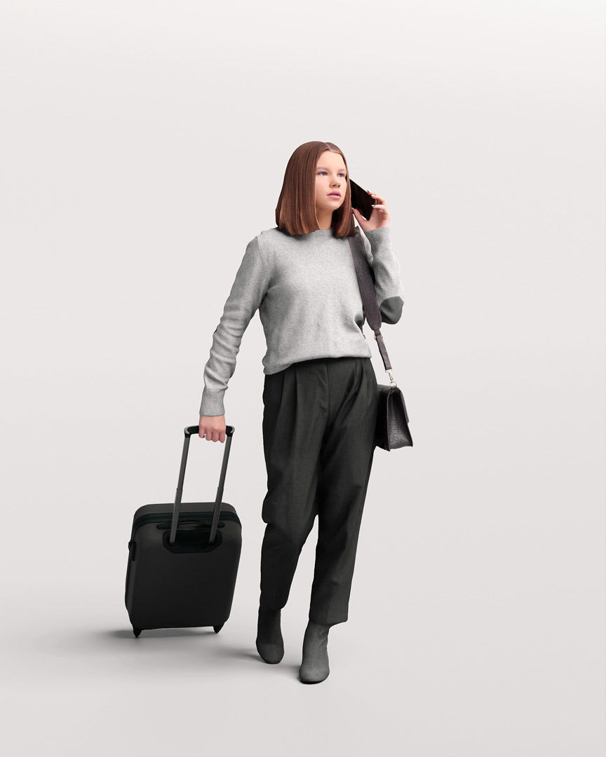  Humano Traveling Woman with suitcase 2206-5 3D model_1