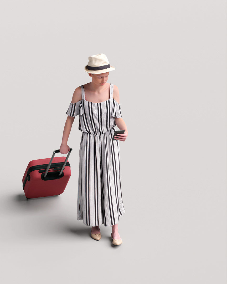 Humano Traveling Woman with hat suitcase and phone 2206-4 3D model_8