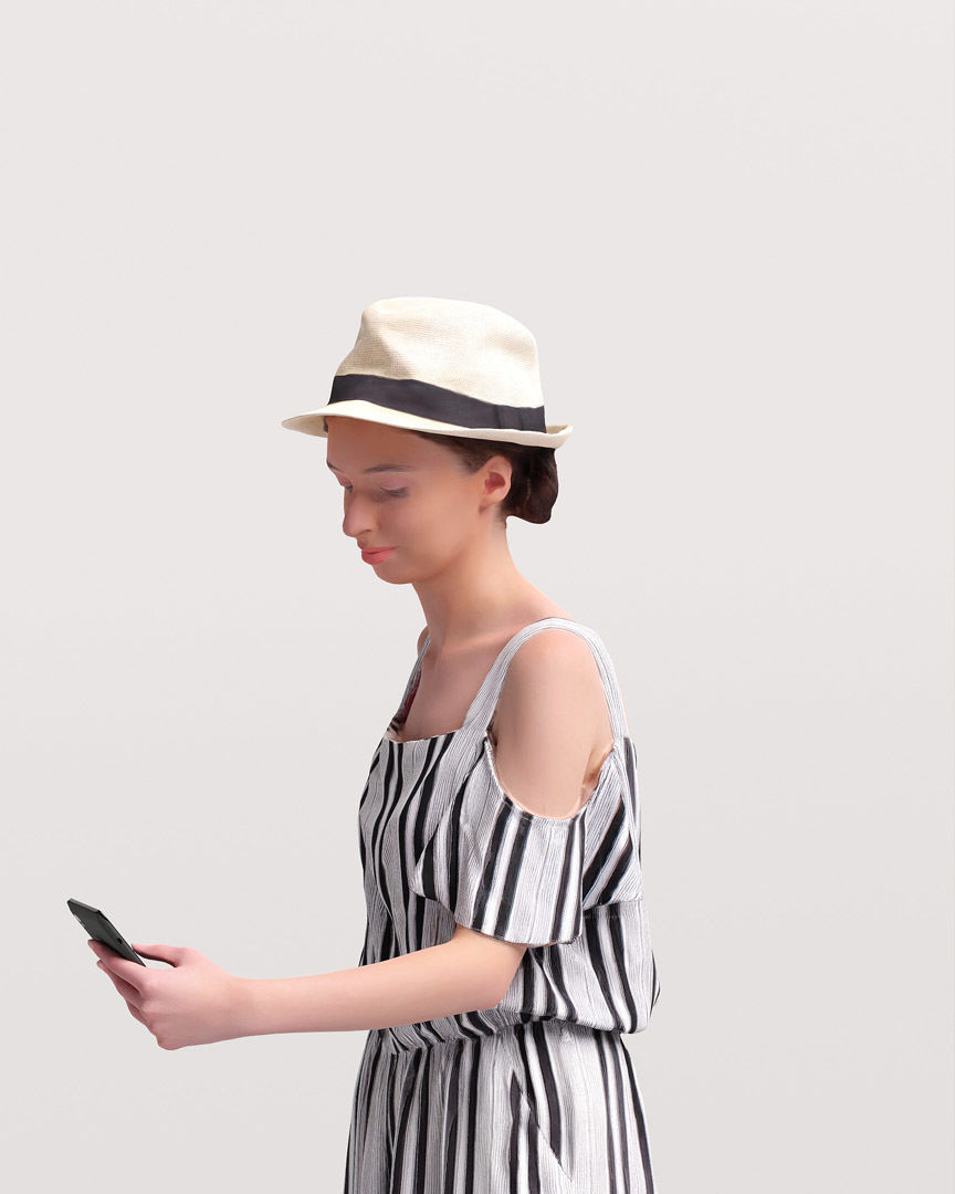 Humano Traveling Woman with hat suitcase and phone 2206-4 3D model_7