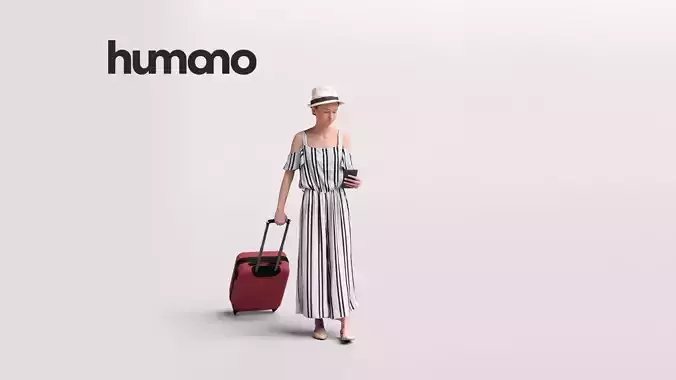 Humano Traveling Woman with hat suitcase and phone 2206-4 3D model