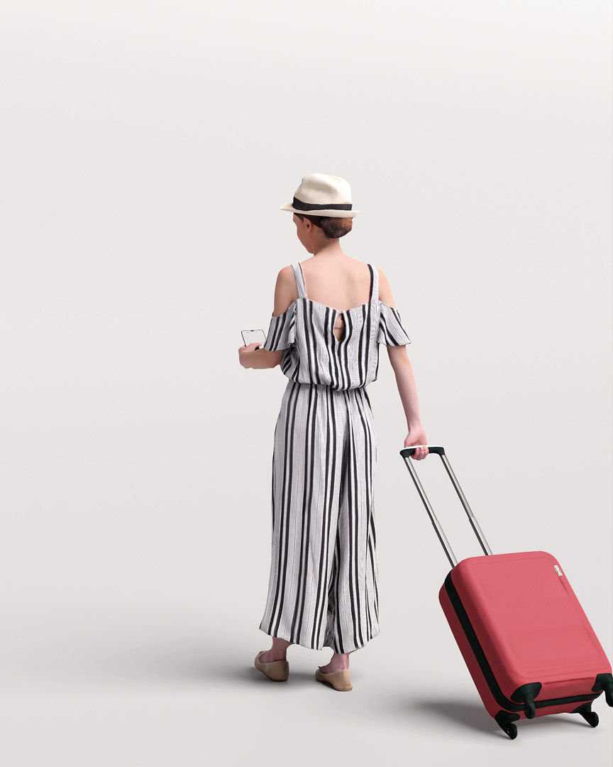 Humano Traveling Woman with hat suitcase and phone 2206-4 3D model_4
