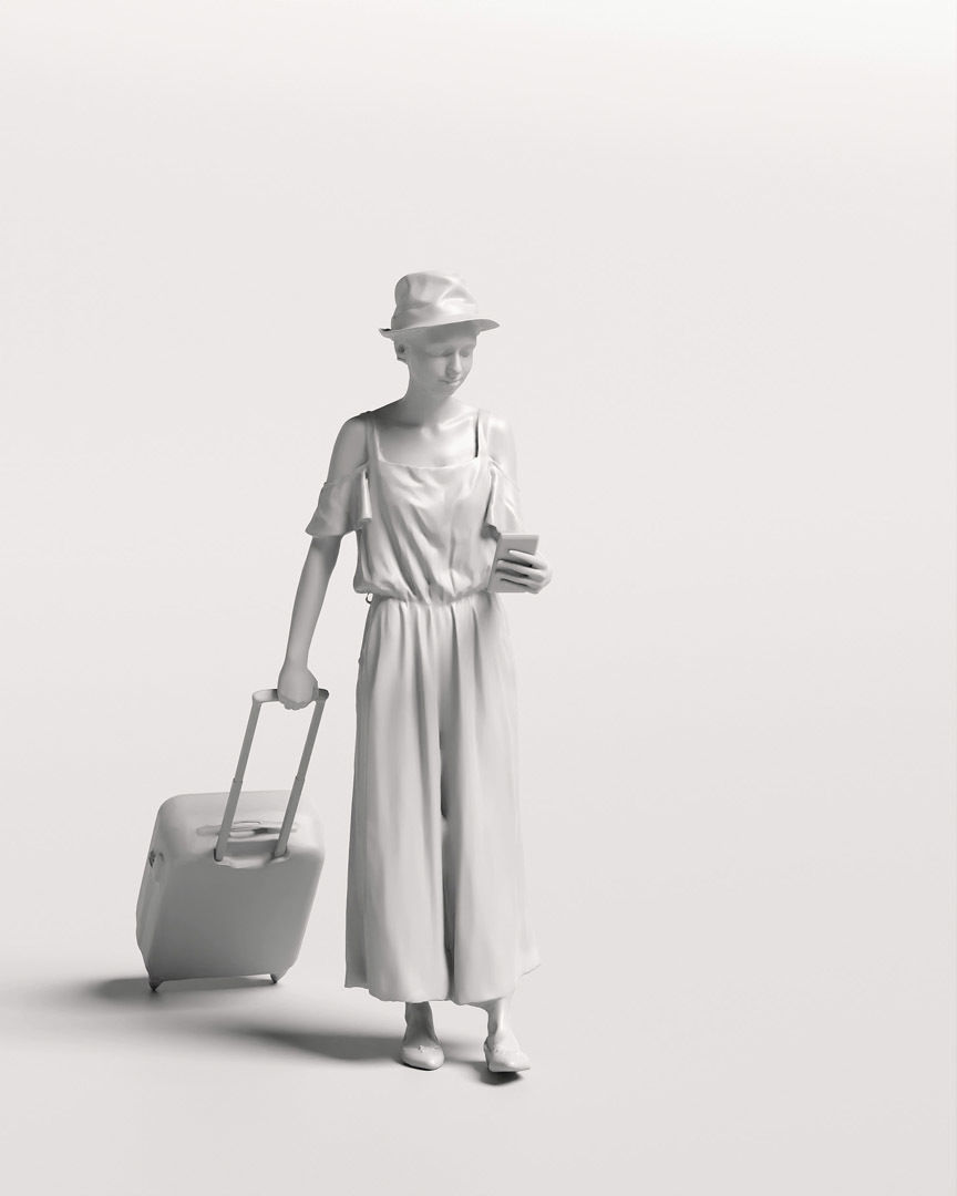 Humano Traveling Woman with hat suitcase and phone 2206-4 3D model_12