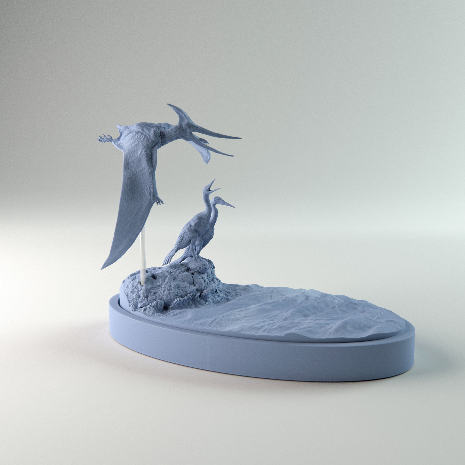 Hesperornis chilling with pteranodon flying over 1-35 scale 3D print model_5