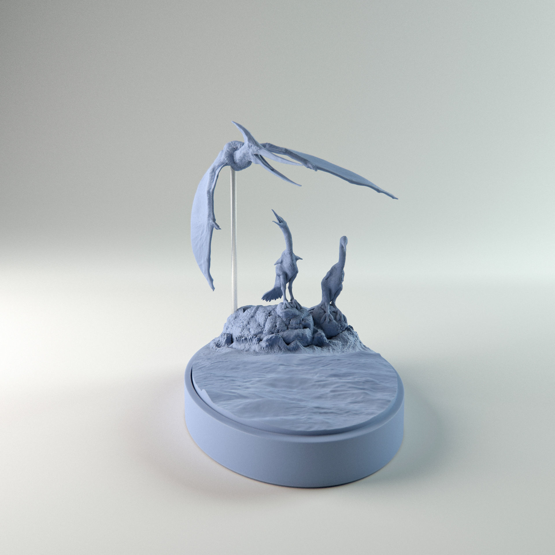 Hesperornis chilling with pteranodon flying over 1-35 scale 3D print model_1