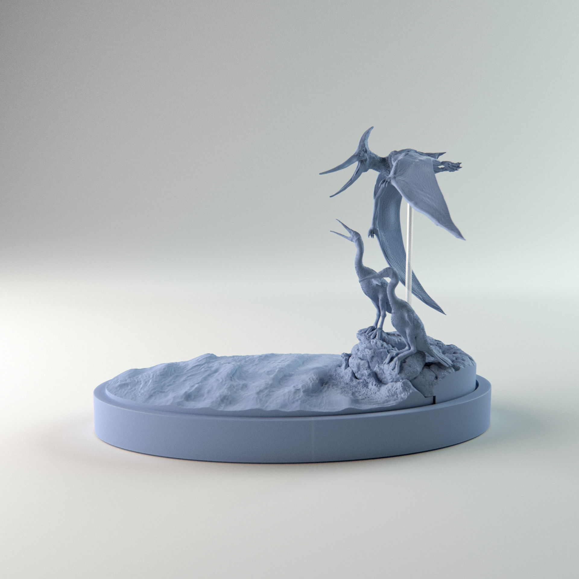 Hesperornis chilling with pteranodon flying over 1-35 scale 3D print model_2