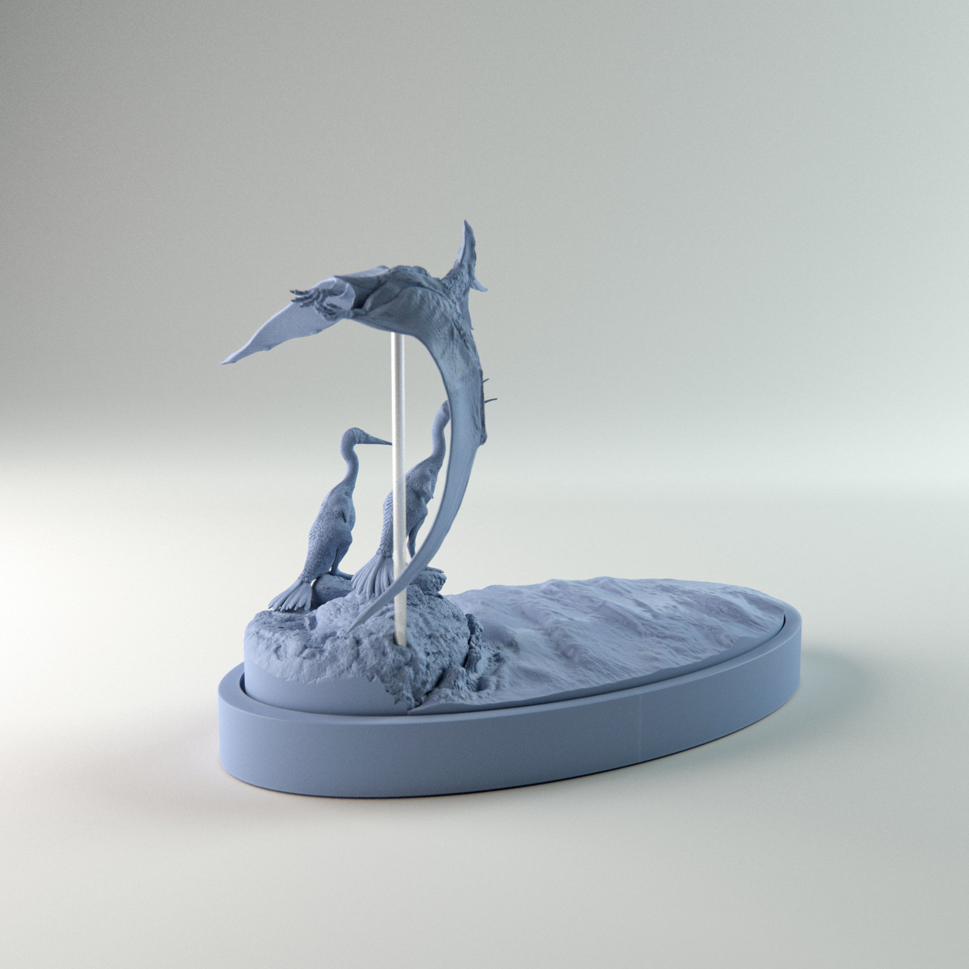 Hesperornis chilling with pteranodon flying over 1-35 scale 3D print model_4