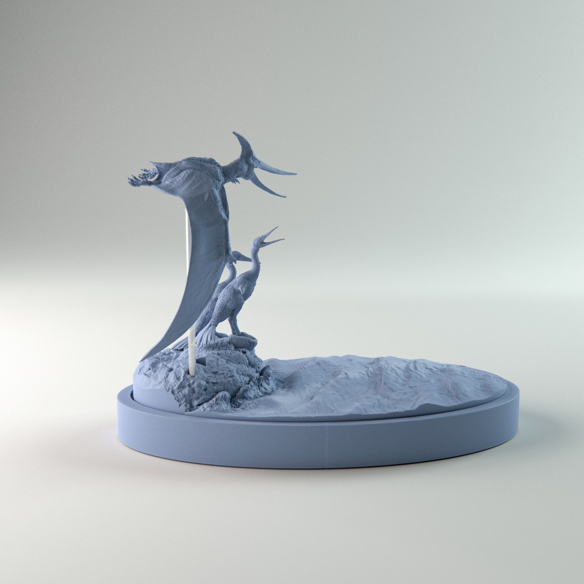 Hesperornis chilling with pteranodon flying over 1-35 scale 3D print model_7