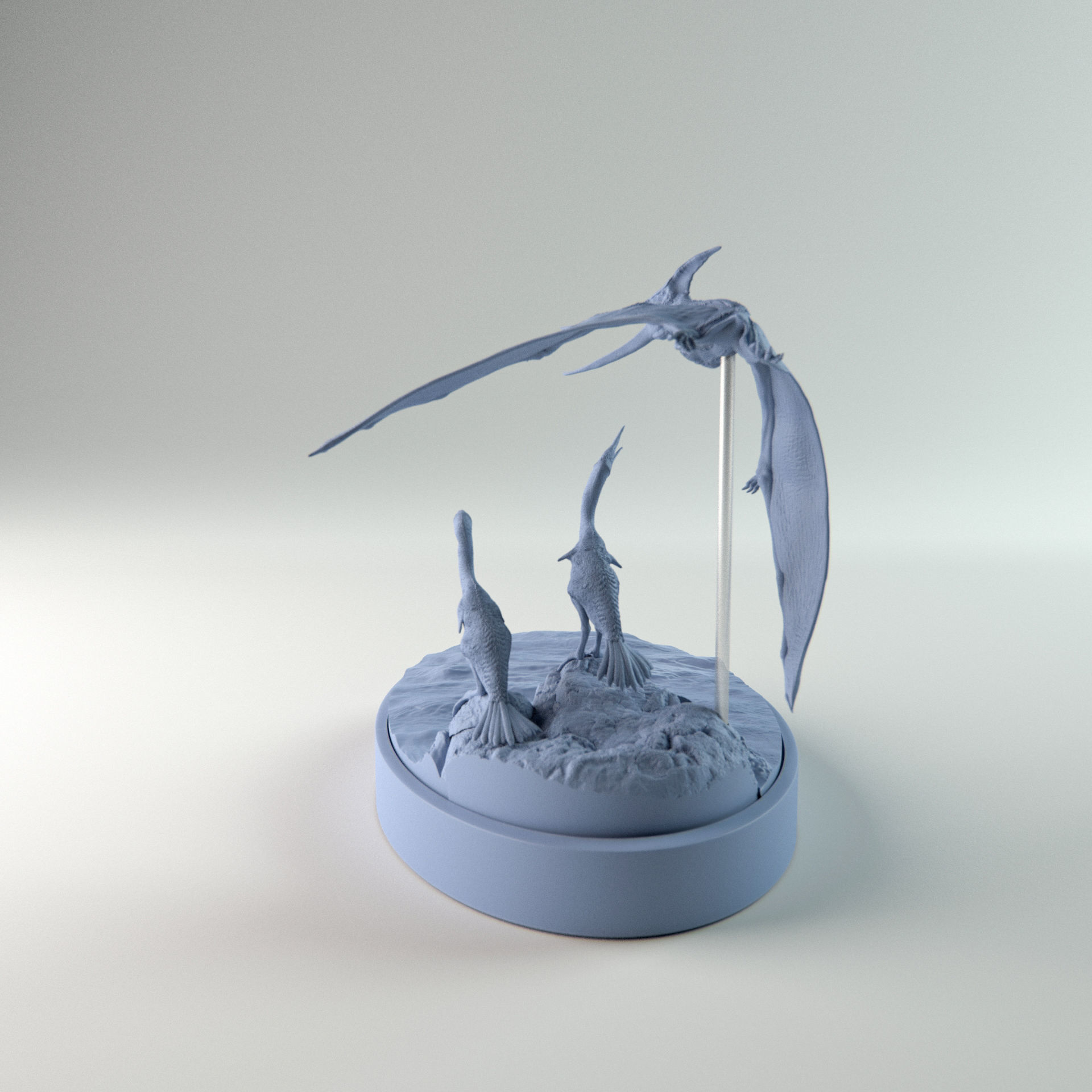 Hesperornis chilling with pteranodon flying over 1-35 scale 3D print model_6