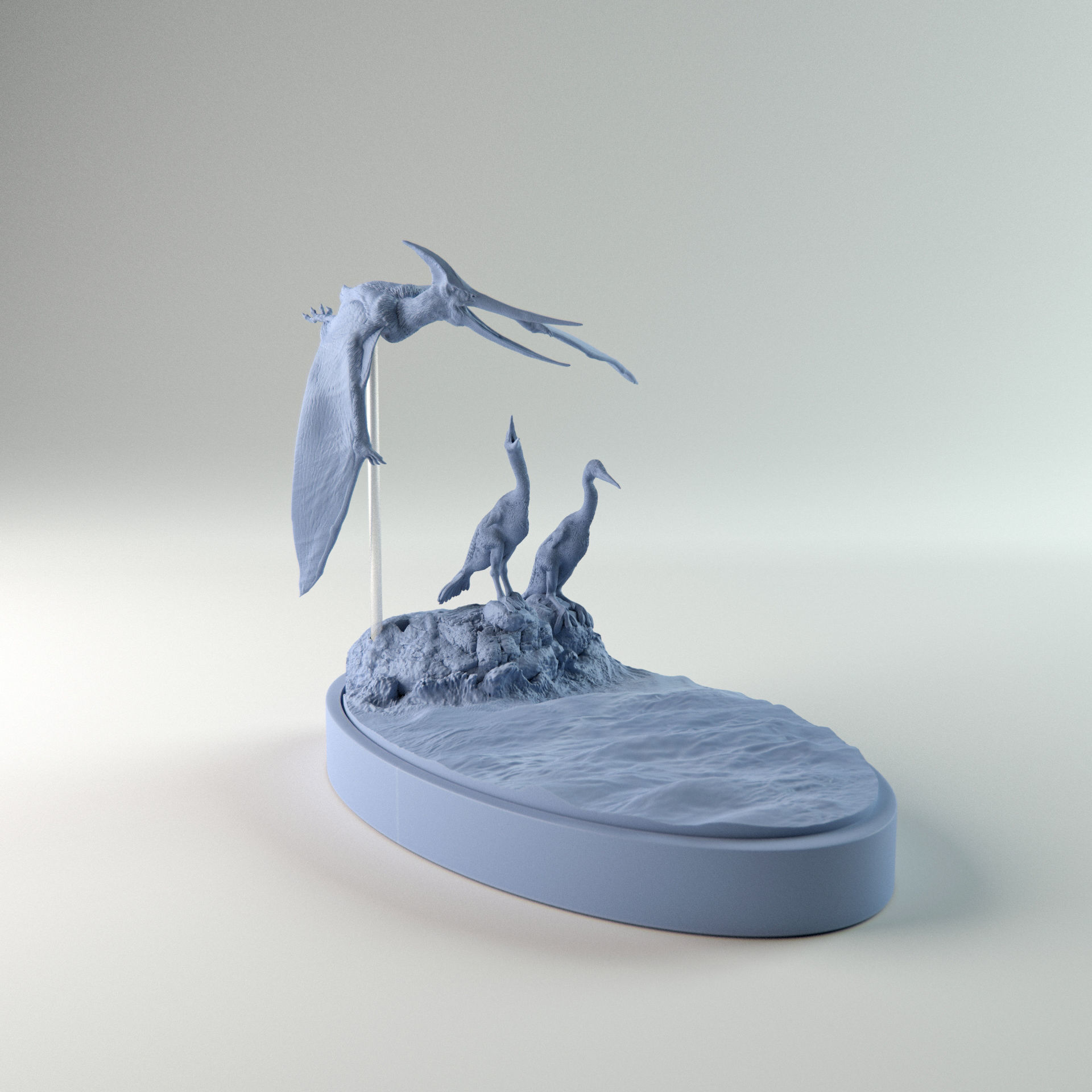 Hesperornis chilling with pteranodon flying over 1-35 scale 3D print model_8