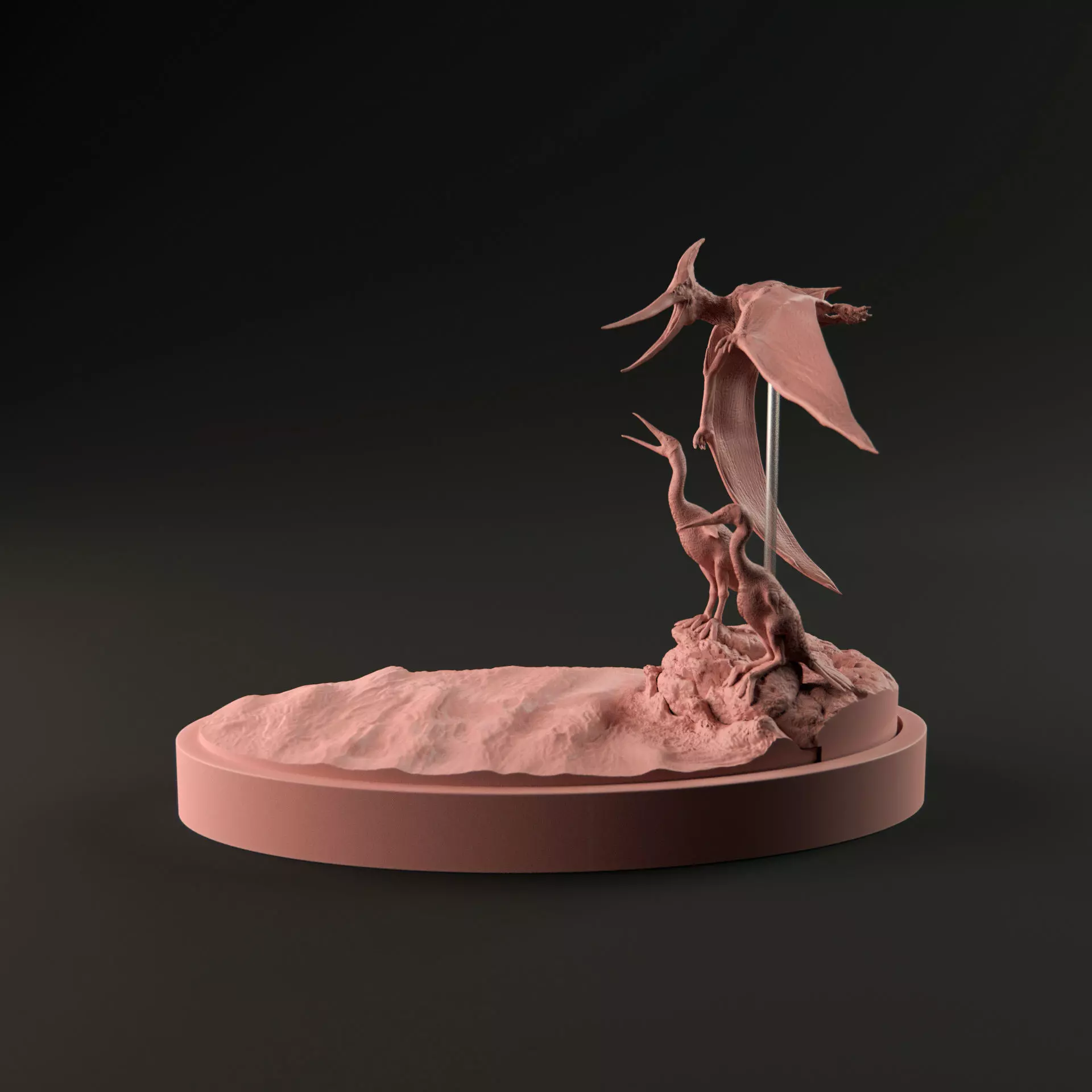 Hesperornis chilling with pteranodon flying over 1-35 scale 3D print model_0