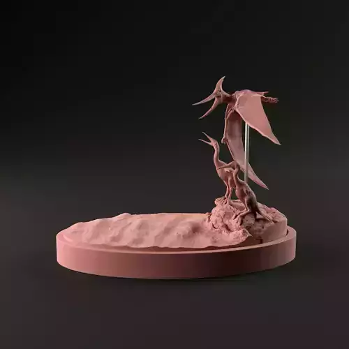 Hesperornis chilling with pteranodon flying over 1-35 scale 3D print model