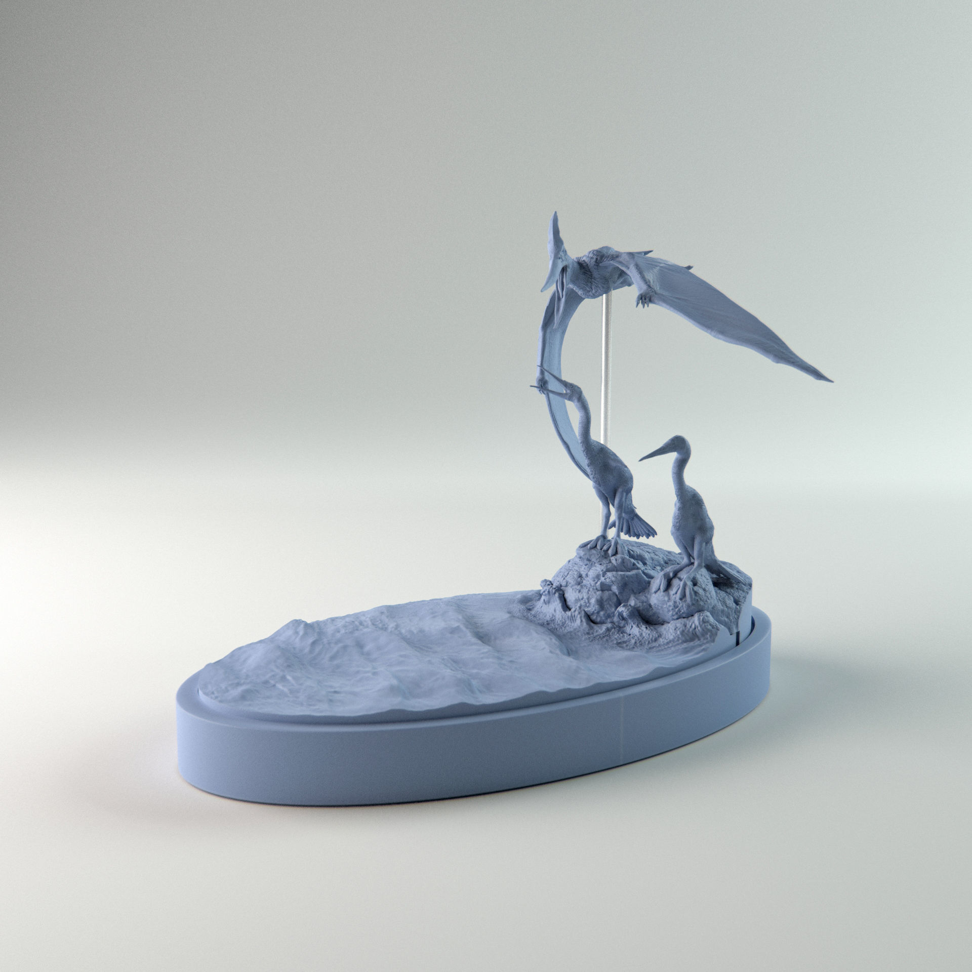 Hesperornis chilling with pteranodon flying over 1-35 scale 3D print model_11