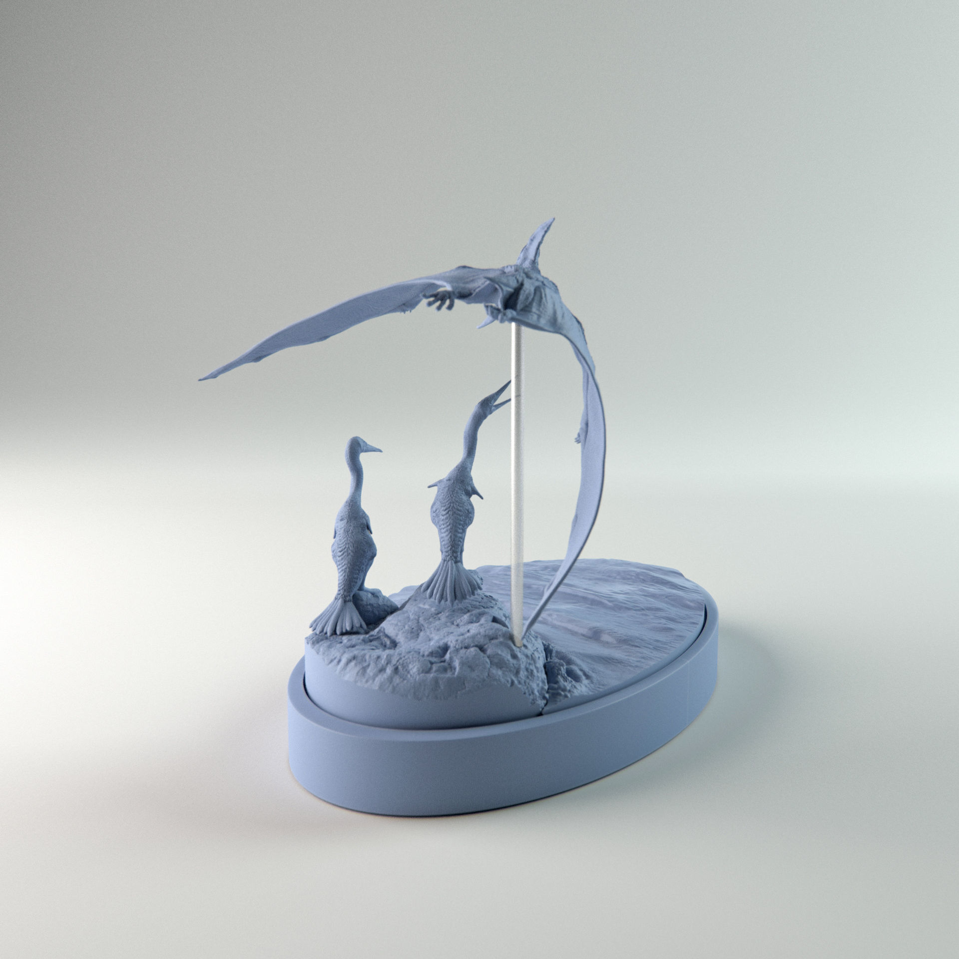 Hesperornis chilling with pteranodon flying over 1-35 scale 3D print model_9