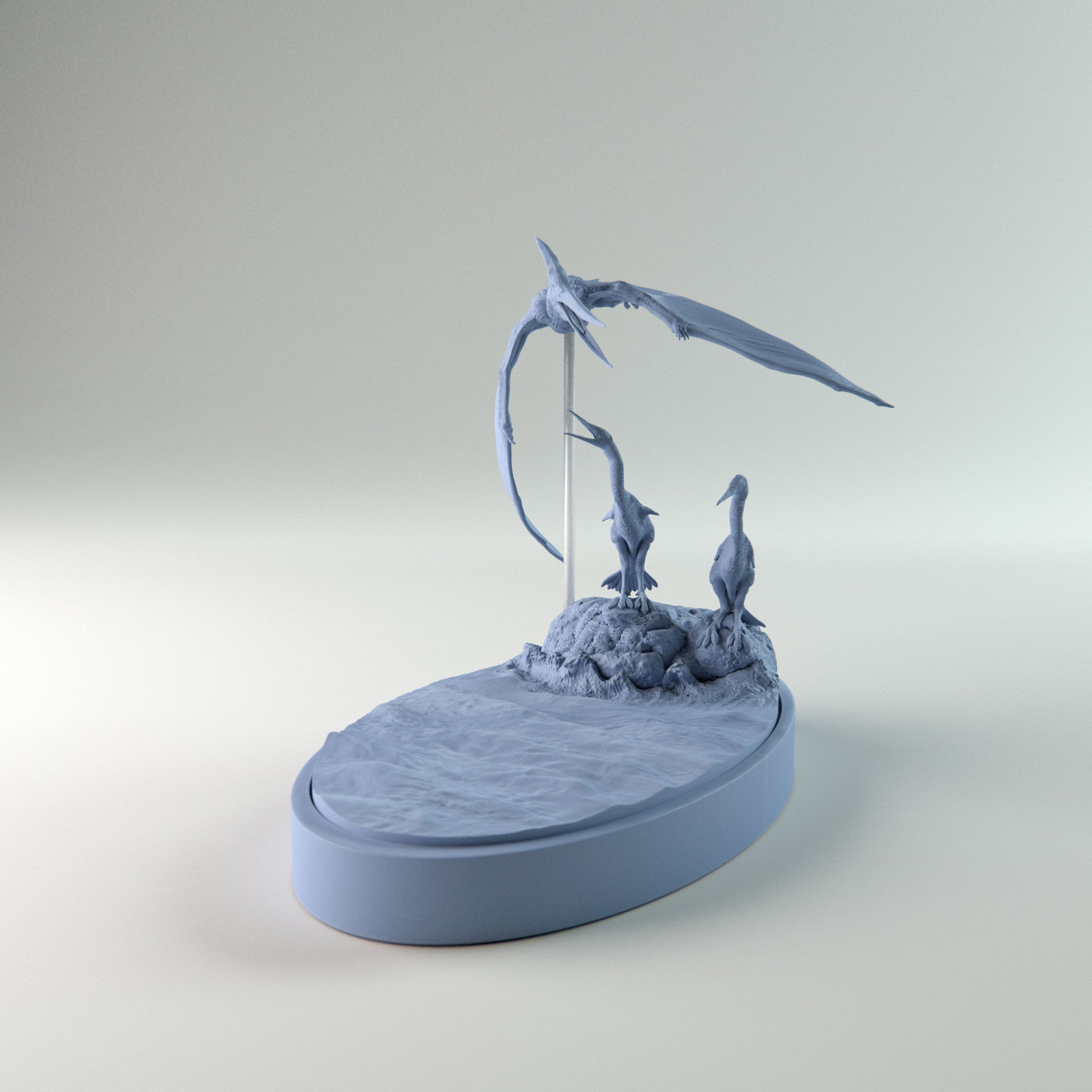 Hesperornis chilling with pteranodon flying over 1-35 scale 3D print model_10