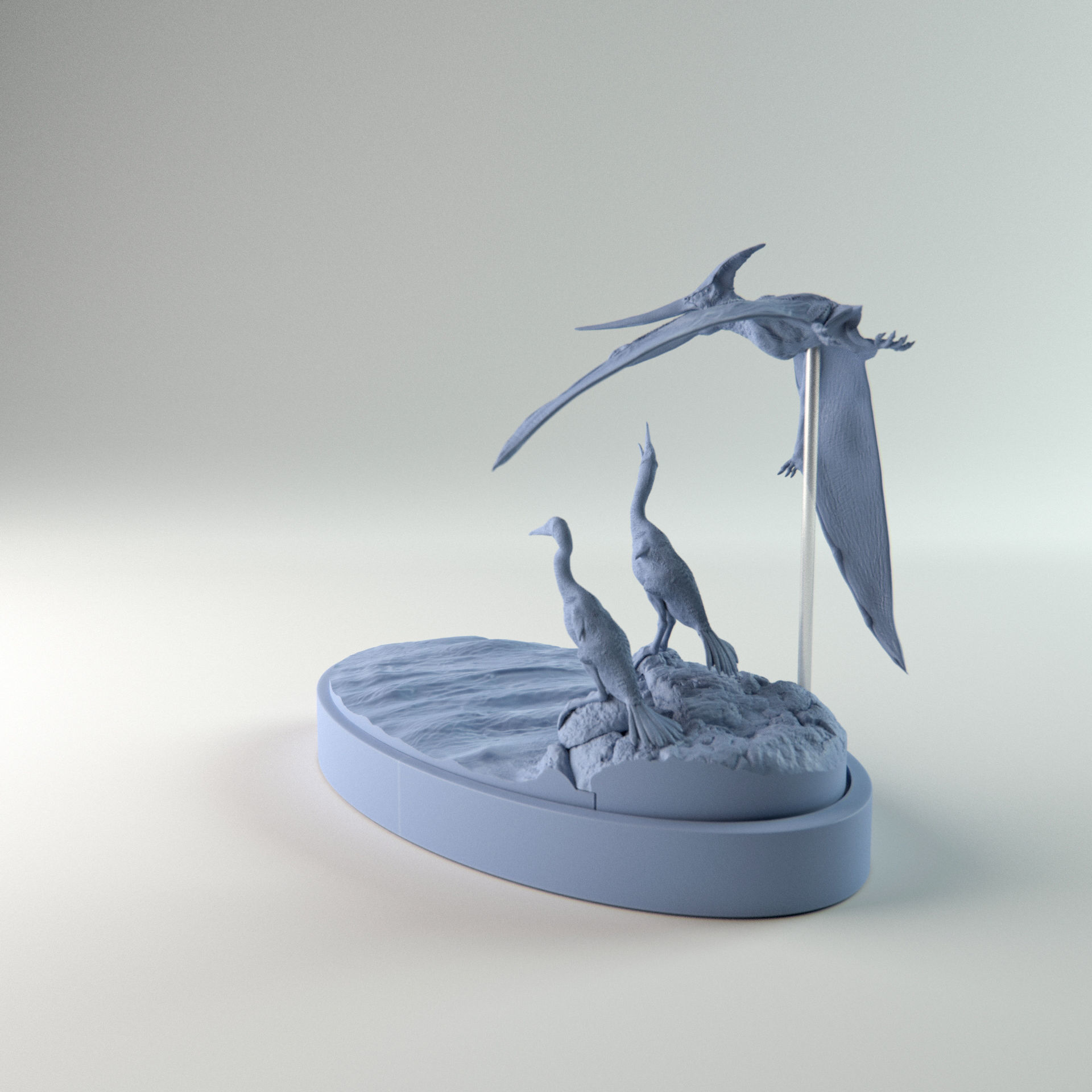 Hesperornis chilling with pteranodon flying over 1-35 scale 3D print model_3