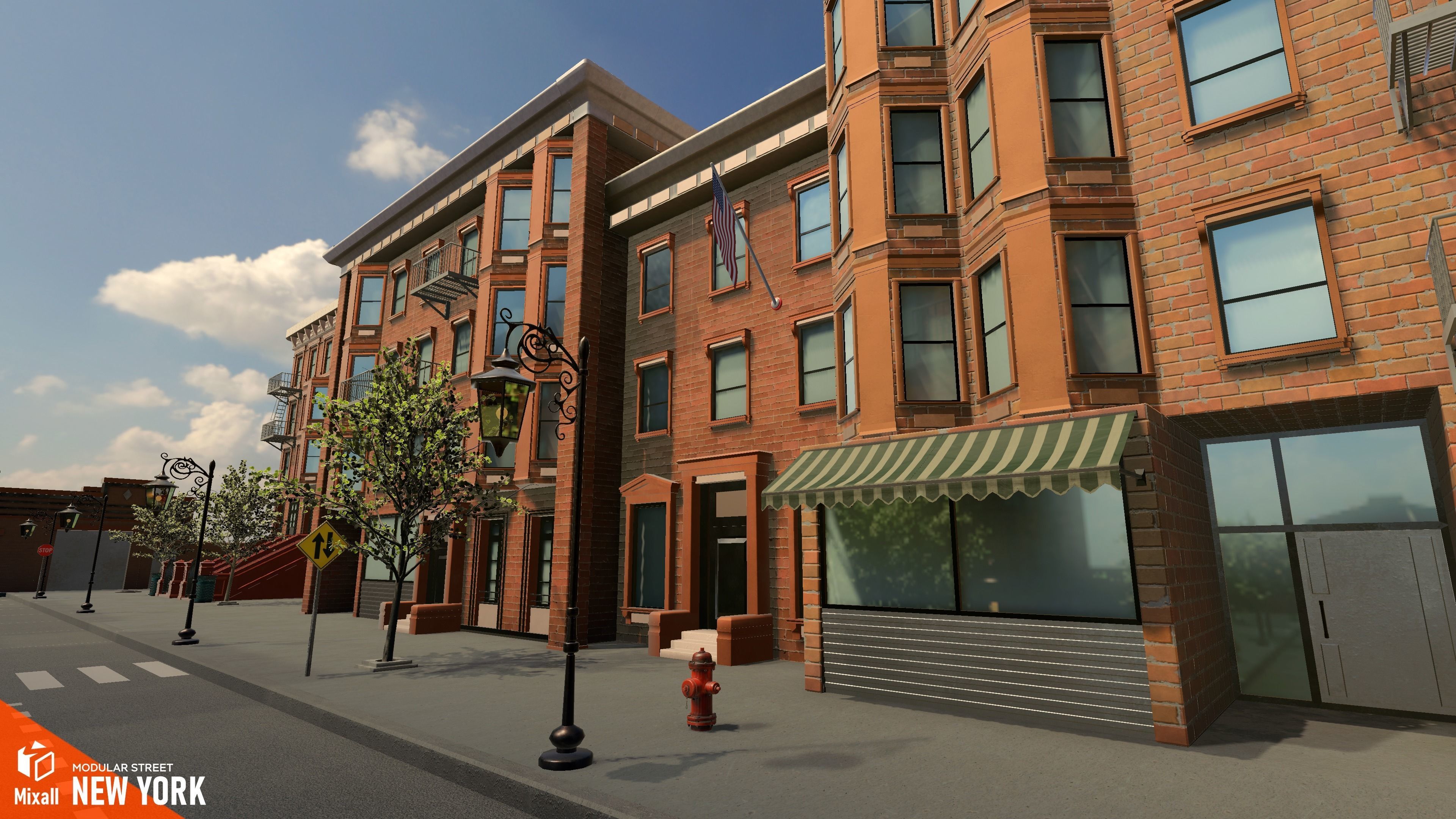 New York streets - Modular city Low-poly 3D model_19