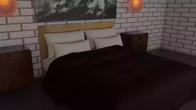 Bed 3D model Bulb Dresser Painting