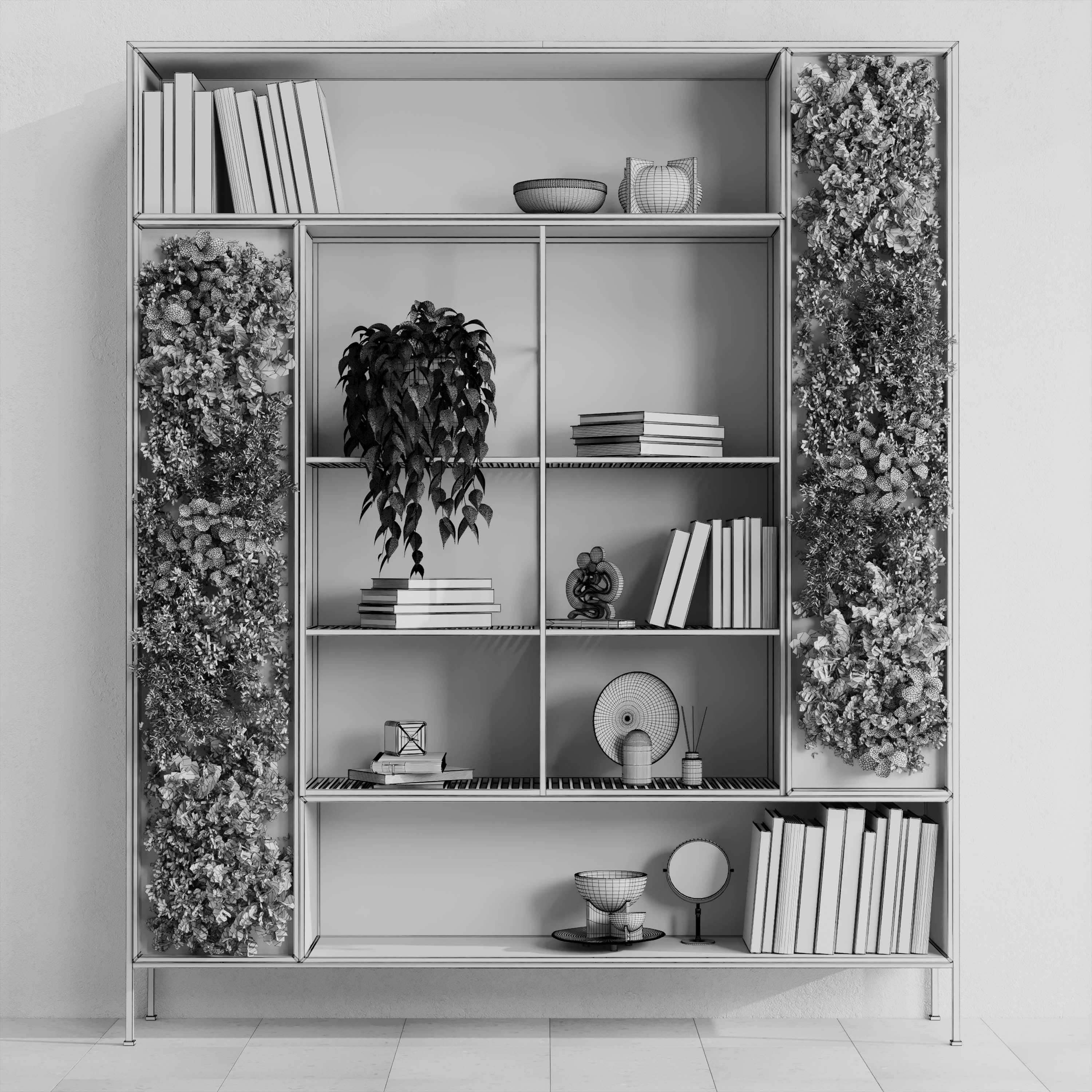 Metal Shelves Decorative With Plants and Book Low-poly 3D model_6