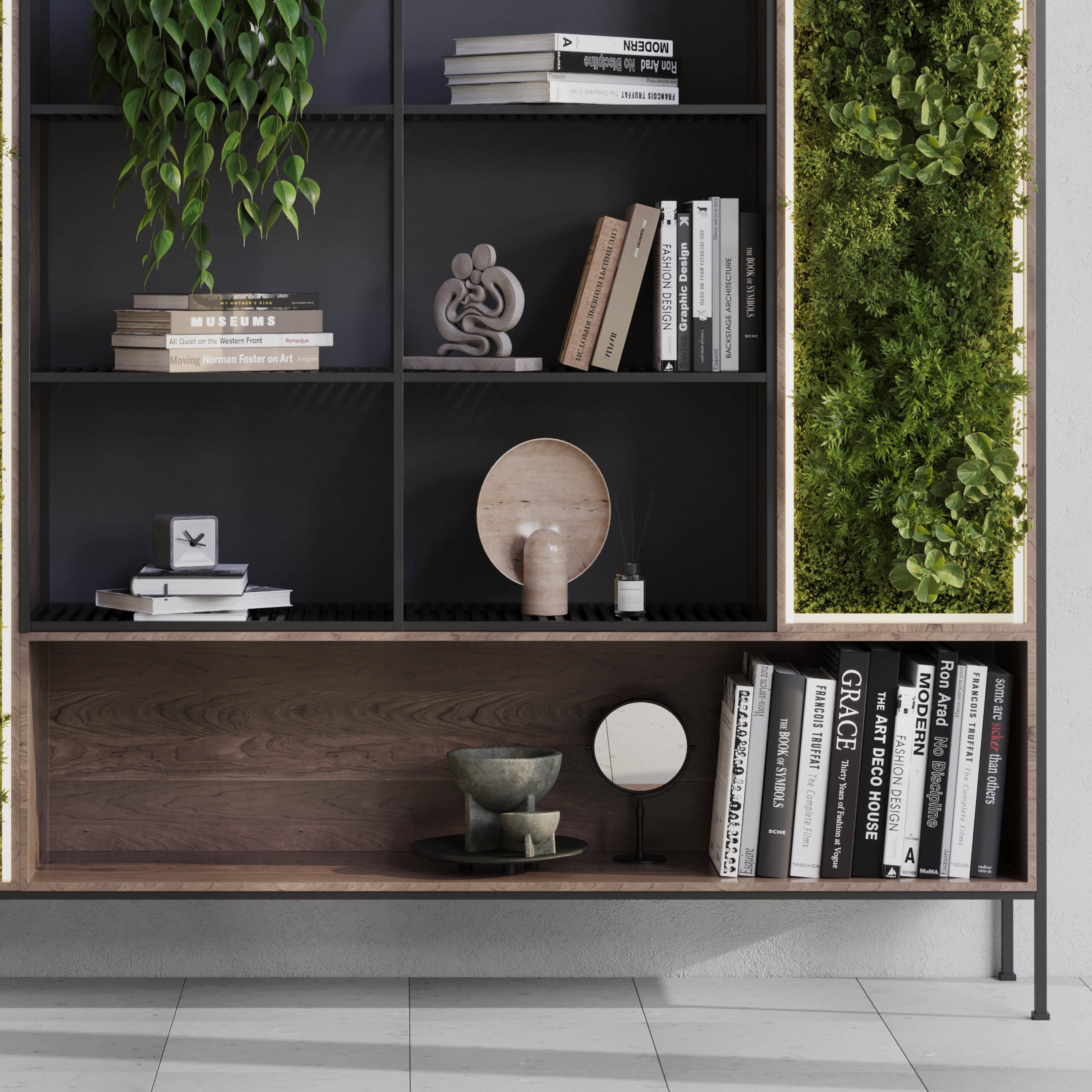 Metal Shelves Decorative With Plants and Book Low-poly 3D model_2