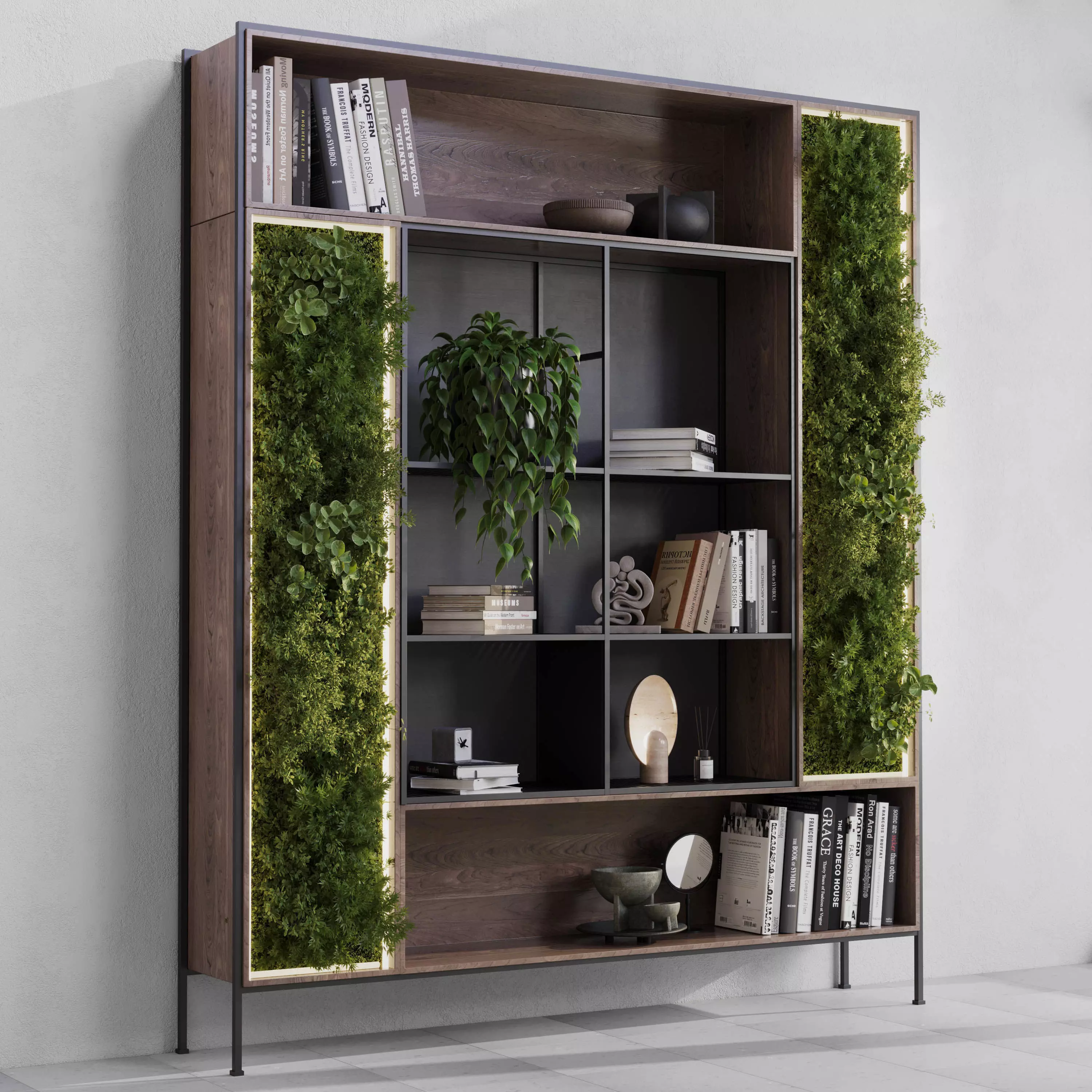 Metal Shelves Decorative With Plants and Book Low-poly 3D model_0