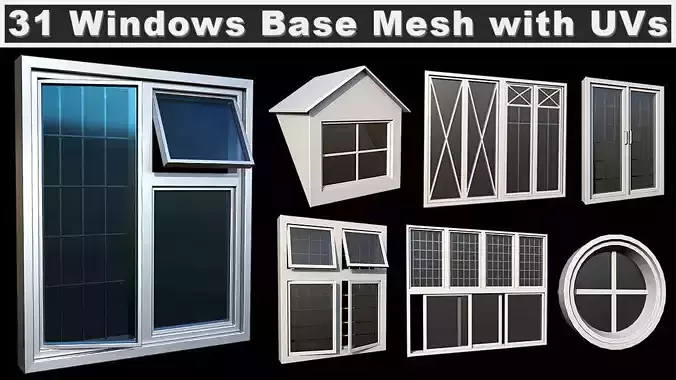 31 Windows Base Mesh with UVs Low-poly 3D model