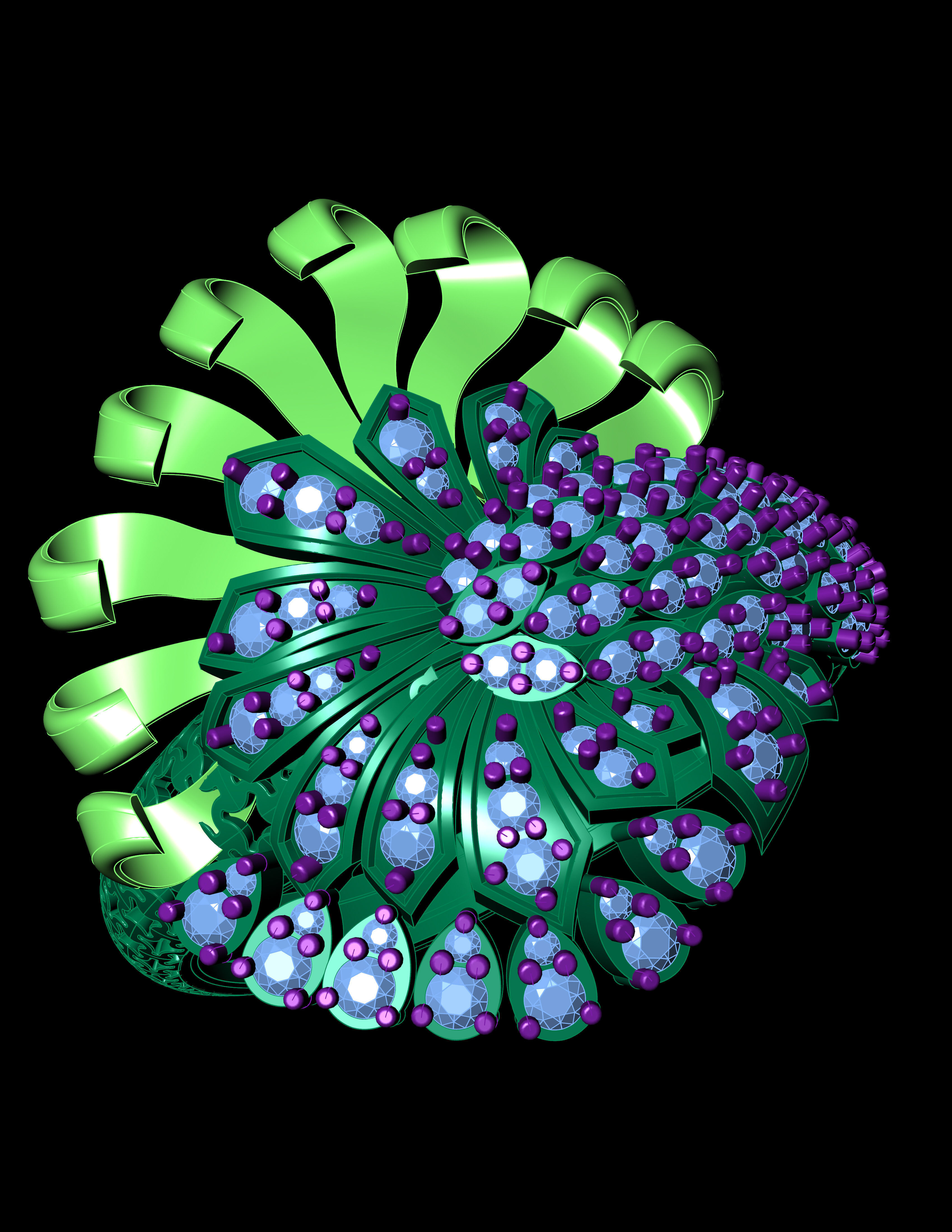 Daimond RIng With Plain Leaves Like Octopus 3D ring model 3D print model_10