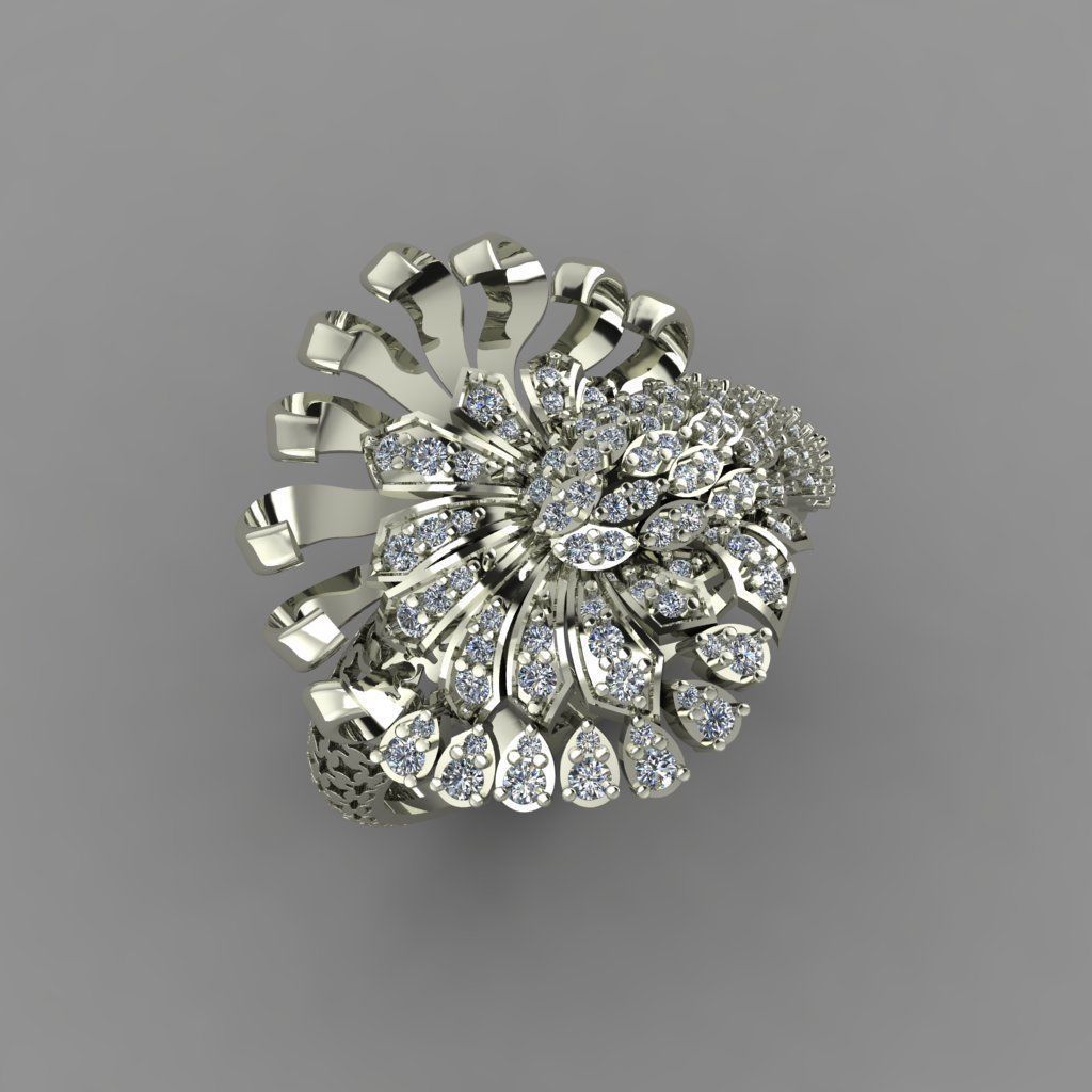 Daimond RIng With Plain Leaves Like Octopus 3D ring model 3D print model_5
