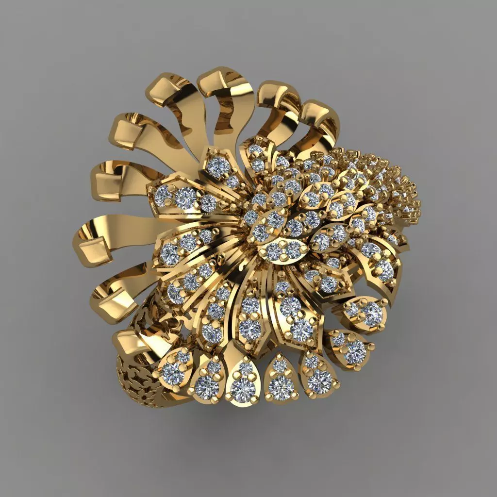 Daimond RIng With Plain Leaves Like Octopus 3D ring model 3D print model_0