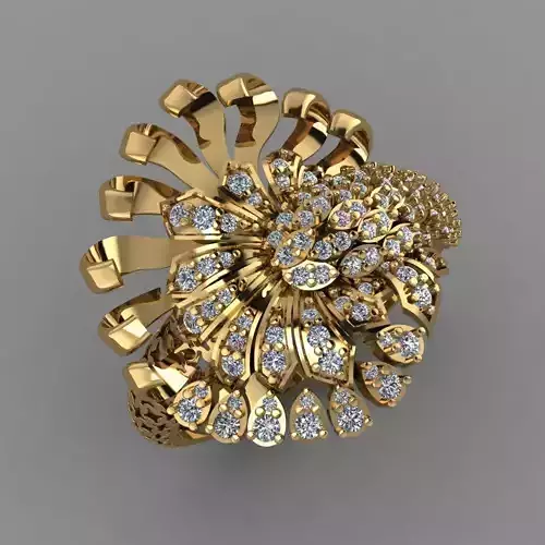 Daimond RIng With Plain Leaves Like Octopus 3D ring model