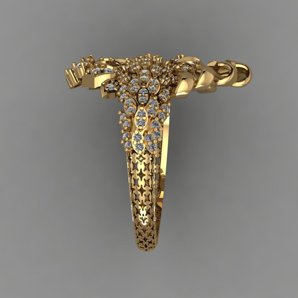 Daimond RIng With Plain Leaves Like Octopus 3D ring model 3D print model_4