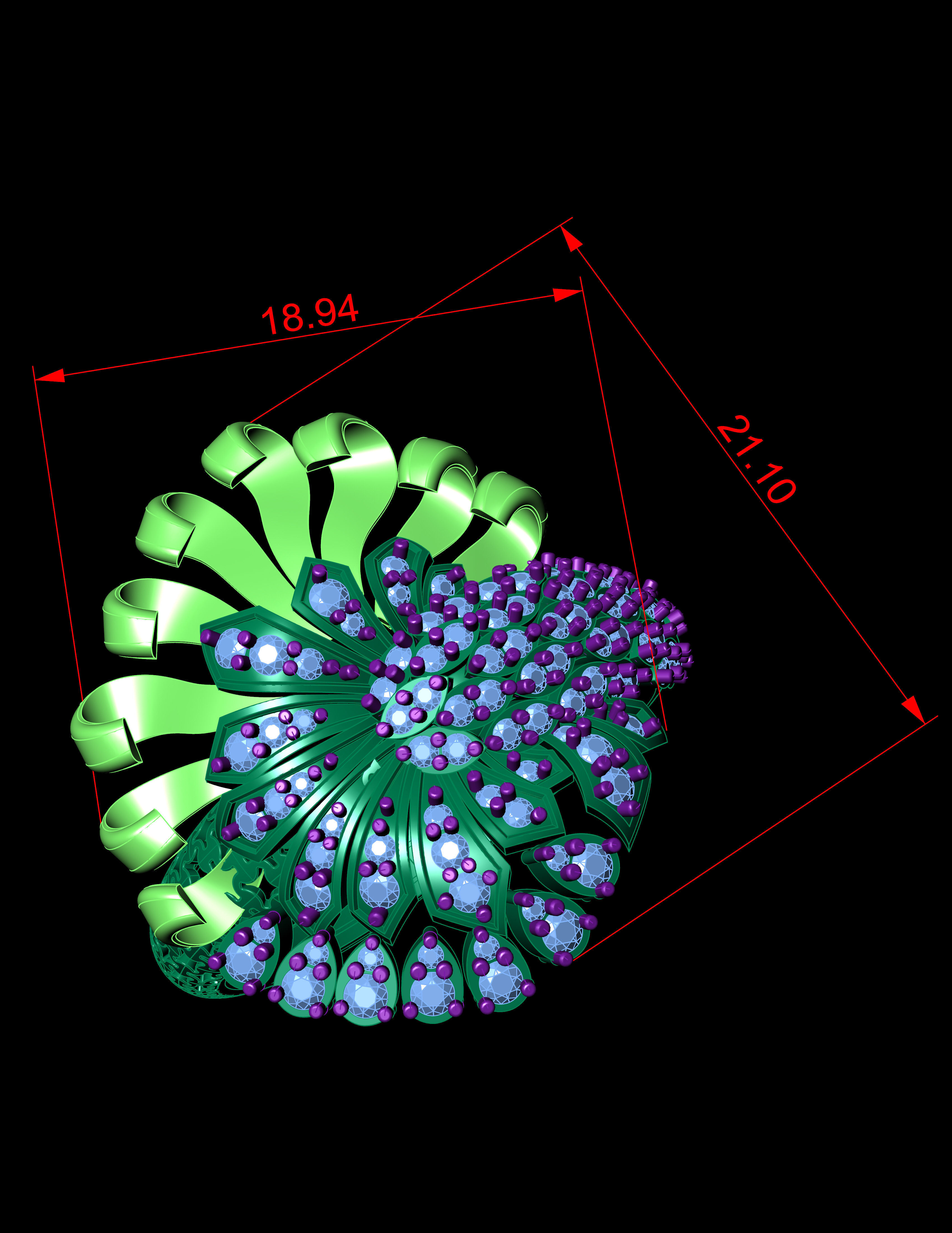 Daimond RIng With Plain Leaves Like Octopus 3D ring model 3D print model_9