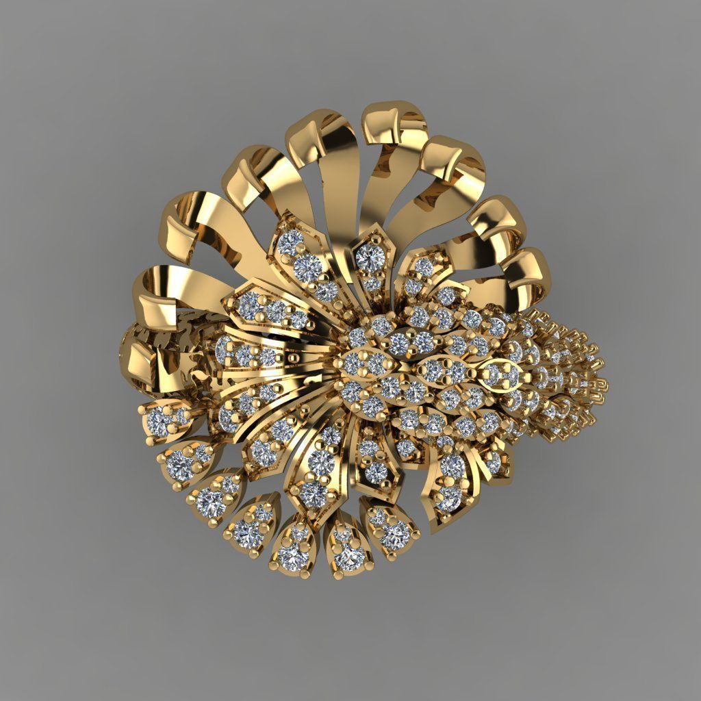 Daimond RIng With Plain Leaves Like Octopus 3D ring model 3D print model_1