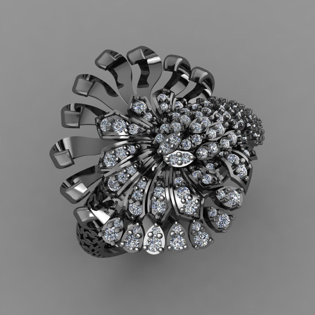 Daimond RIng With Plain Leaves Like Octopus 3D ring model 3D print model_8