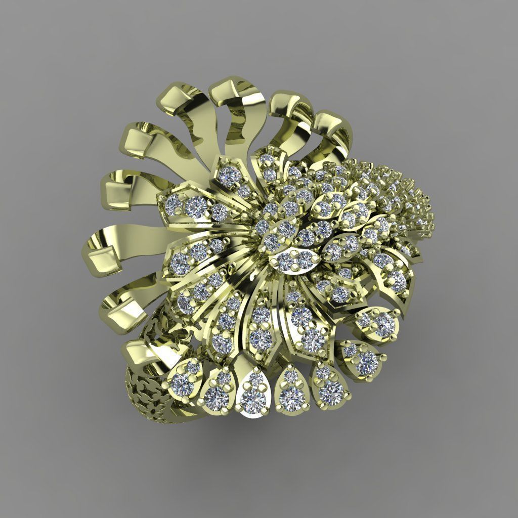 Daimond RIng With Plain Leaves Like Octopus 3D ring model 3D print model_6