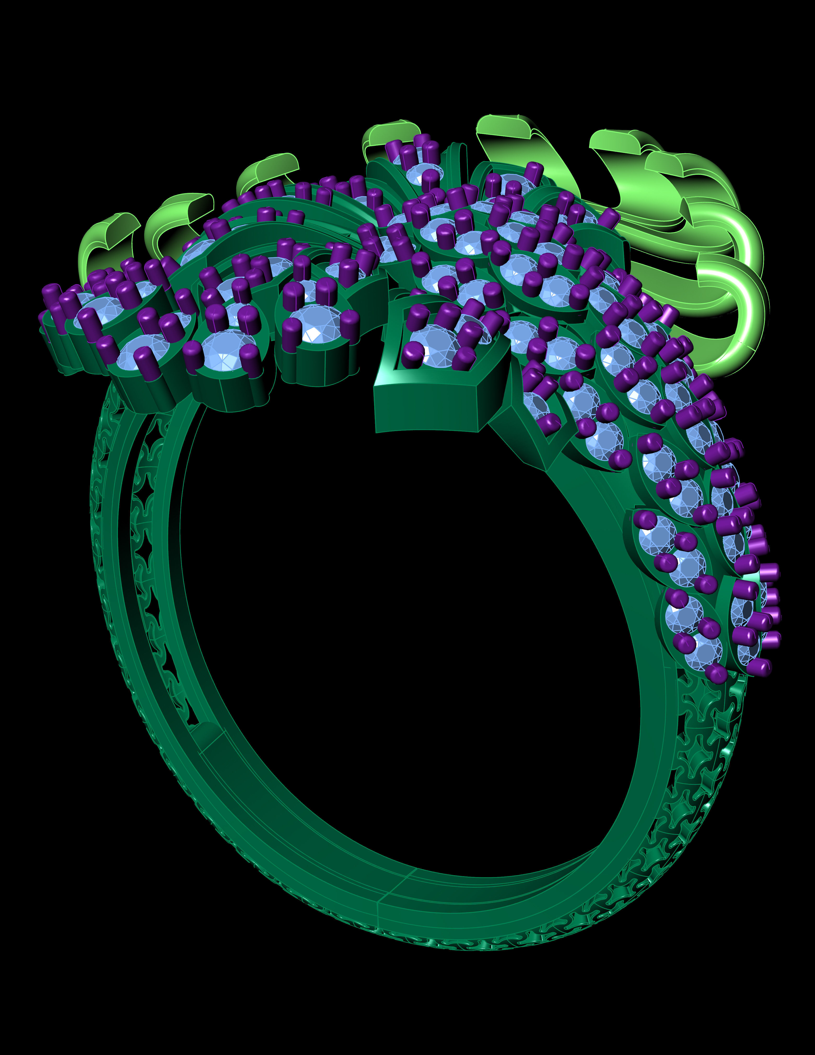 Daimond RIng With Plain Leaves Like Octopus 3D ring model 3D print model_16